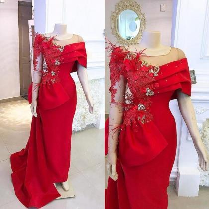 Red Prom Dresses, Feather Prom Dresses, Long..