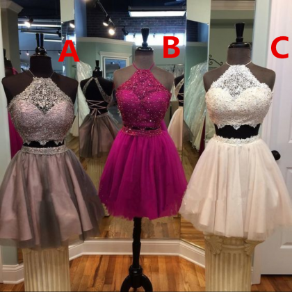 Two Pieces Prom Dresses, Satin Evening Dresses,..