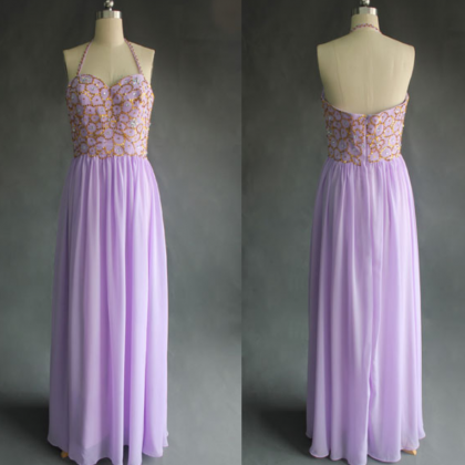 Lavender Prom Dress, Halter Prom Dress, Beaded..