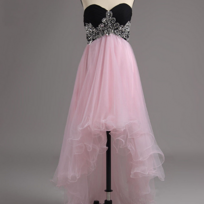 High Low Prom Dress, Pink Prom Dress, Elegant Prom..