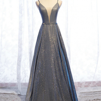 A-line Deep V-neck Sleeveless Long Prom Dress