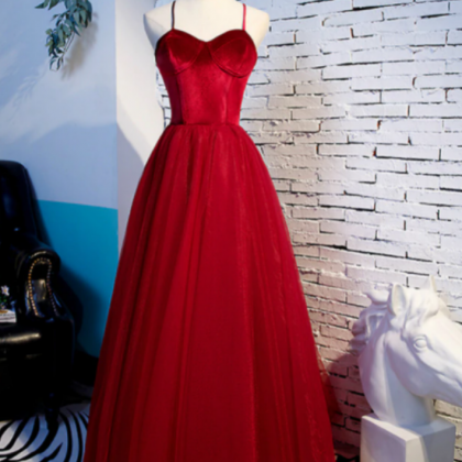 A-line Tulle Velvet Spaghetti Straps Prom Dress