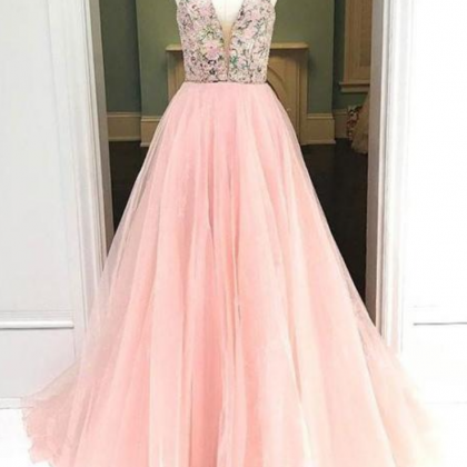 A Line V Neck Tulle Prom Dress, Evening Dress