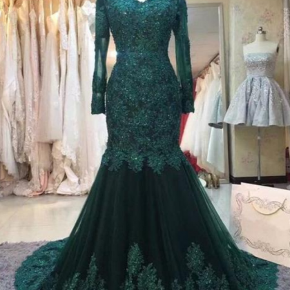 Lace Mermaid Prom Dresses Long Sleeves Evening..