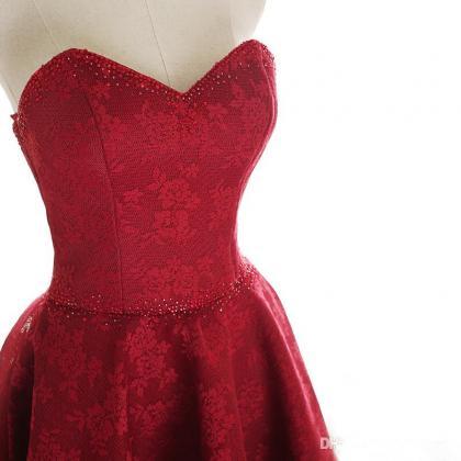 2022 Dark Red Lace Prom Dress Short Summer Party..