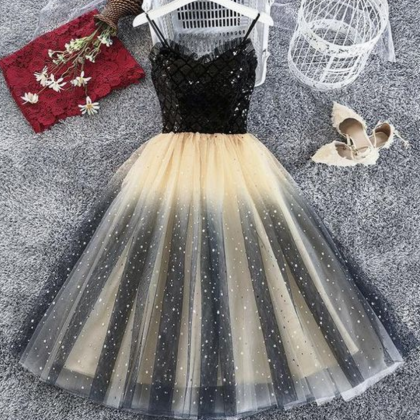 Lovely Gradient Tulle Black Top Short Party Dress,..