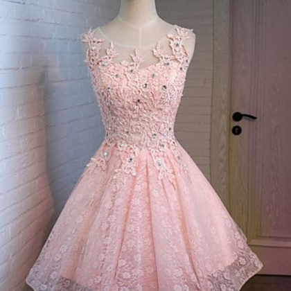 Pink Homecoming Dresses,lace Prom Dress,fashion..