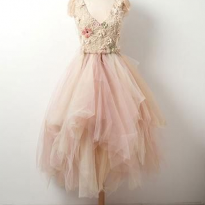 V Neck Tulle Short Prom Dress, Cute Homecoming..