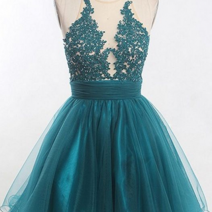 Appliqued Illusion Bodice Homecoming Party Dress