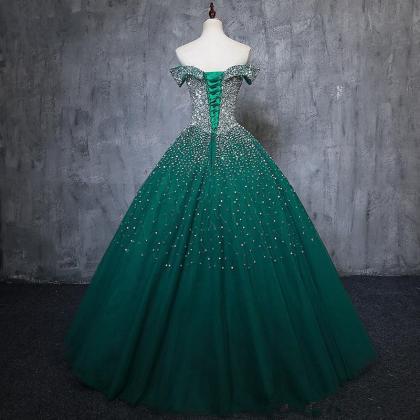 Sweetheart Beading Sequins Green Ball Gown..