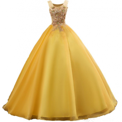 Fashion Yellow Appliques Ball Gown Quinceanera..