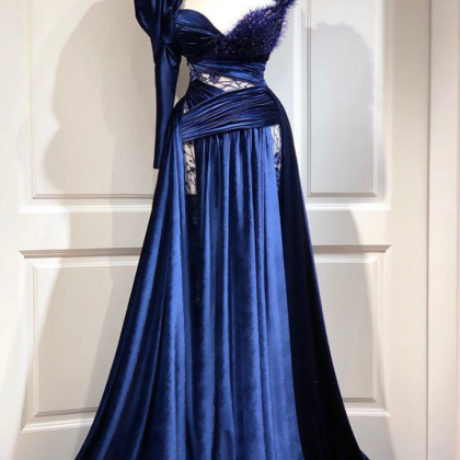 Royal Blue Evening Dresses 2020 Lace Velvet Long..