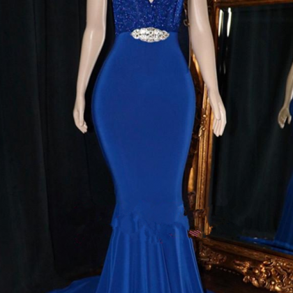Royal Blue Mermaid Prom Evening Dresses Sexy..