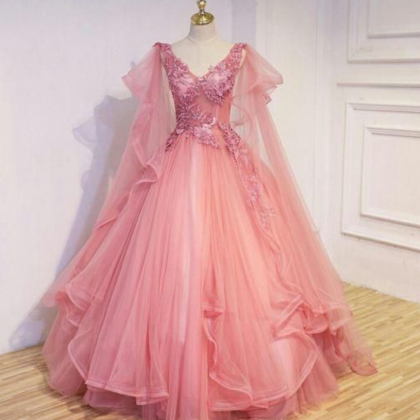 Pink Tulle Prom Dress , Charming Prom Dress