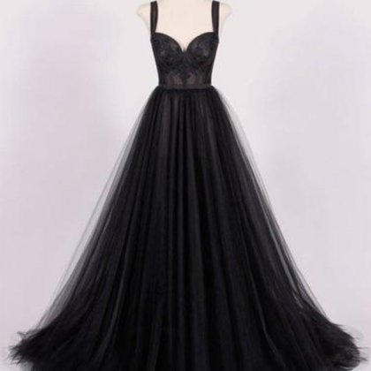Newest Black Sweetheart Neck Tulle Prom..