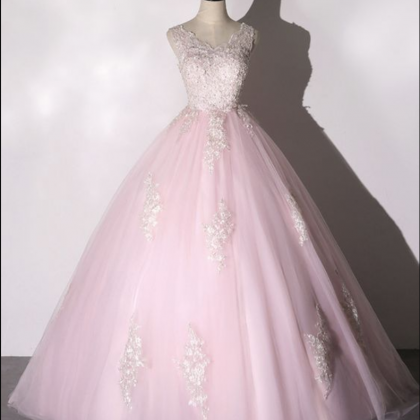 Ball Gown Sleeveless Pink Tulle Prom Dress