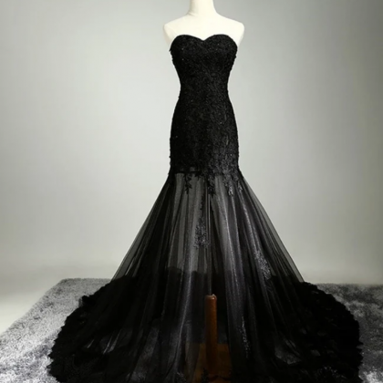 Prom Dresses Vintage Black Wedding Dress Lace..
