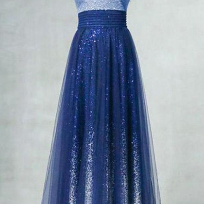 A Line Ombre Spaghetti Straps Tulle Blue Sequins..