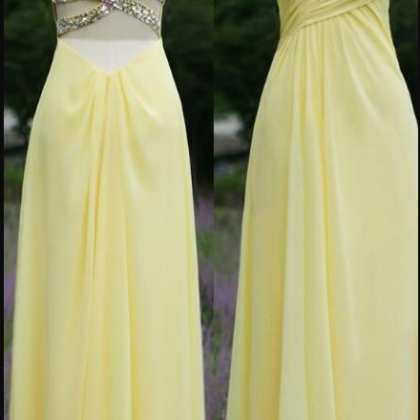 Charming Yellow Chiffon Prom Dresses Sexy Backless..