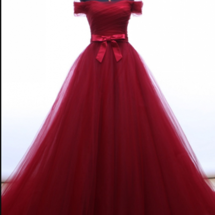 Plus Size Sweet Burgundy Tulle Long Prom Dress A..