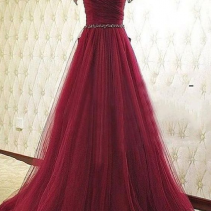 A-line Prom Dresses,burgundy Prom Dresses,beaded..