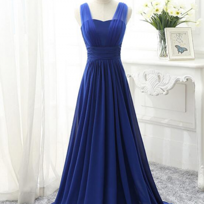 Pretty Royal Blue Long Party Dress, A-line..