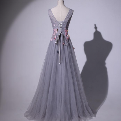 Handmade Grey Long Evening Gown, Grey Prom Dress