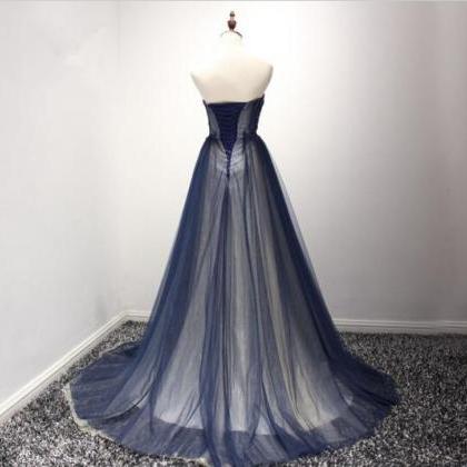 Navy Blue Tulle Party Gowns, Blue Prom Dress,..