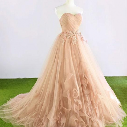 Champagne Tulle Prom Dresses, Gorgeous Lace-up..