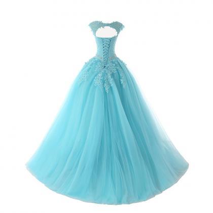 Elegant Blue Ball Gown Quinceanera Dress , Tulle..