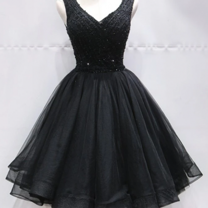 Homecoming Dresses Black Tulle Lace Mini Prom..