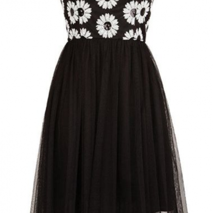 Floral Prom Dress,black Prom Dress,mini Prom..
