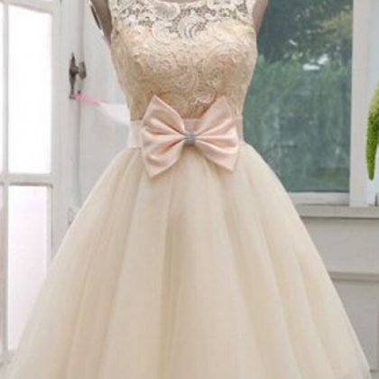 Lace Prom Dress,illusion Prom Dress,bowknot Prom..