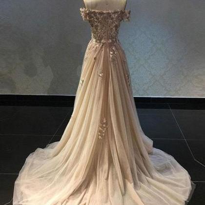 Off-shoulder A-line Long Prom Dress, Princess Long..