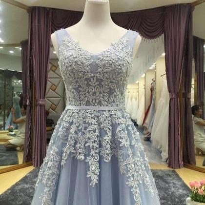 Prom Dresses Cuatom Made A Line V Neck Lace Long..