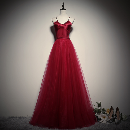 Beautiful Red Tulle Sweetheart Long Prom Dress,..