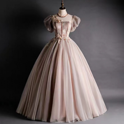 High-neck Evening Dress, Pink Party Dress,..