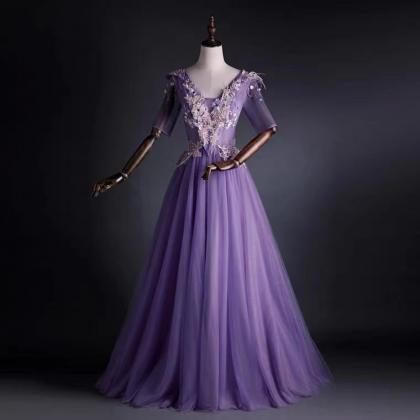 New, purple evening dress, V-neck a..