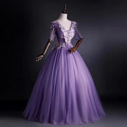 New, purple evening dress, V-neck a..