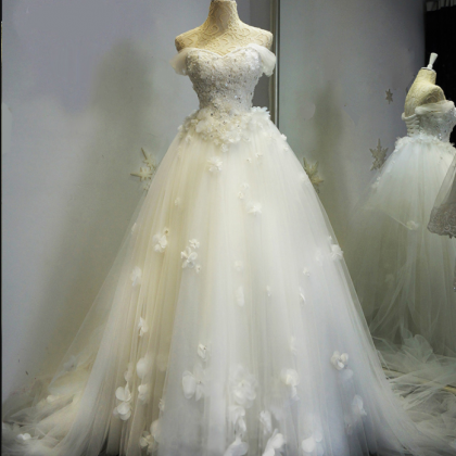 Ivory Wedding Dress, Handmade Flowers Wedding..