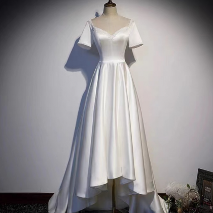 White Evening Dress, Socialite Satin Dress, Light..