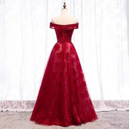 Style, Off Shoulder Prom Dress, Red Lace Glamorous..