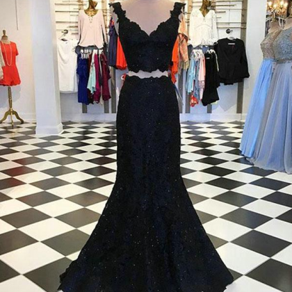 Sexy Sleeveless Prom Dress, Appliques Black Lace..