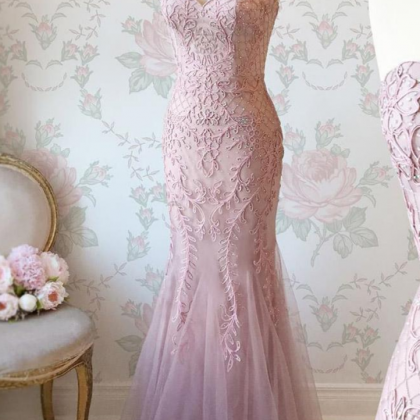 Mermaid Sweetheart Appliques Pink Prom Dress With..