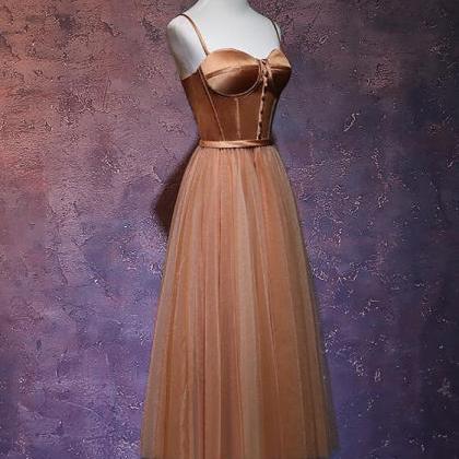 Vintage Tulle And Satin Straps Tea Length Party..