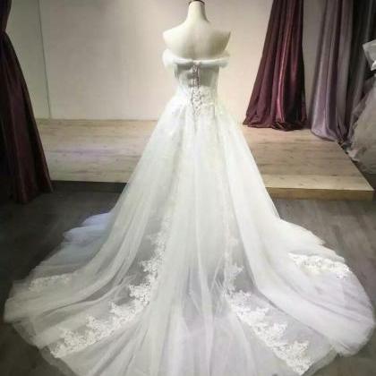 White Tulle Wedding Dress, Sexy Off Shoulder..