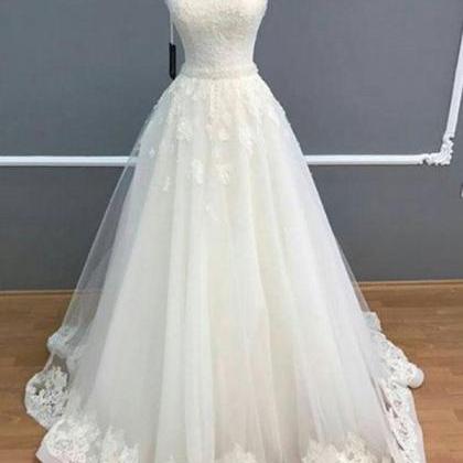 Elegant A-line V-neck Sleeveless White Long Bridal..