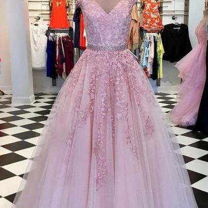 Tulle Long Prom Dresses With Appliques And..