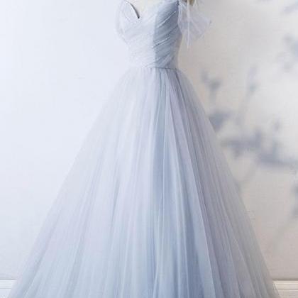 Gray Sweetheart Tulle Long Prom Dress, Gray..