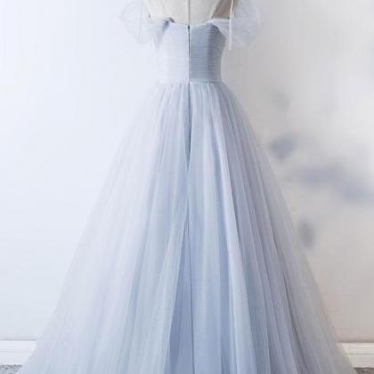 Gray Sweetheart Tulle Long Prom Dress, Gray..